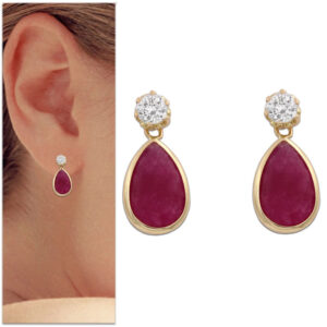 Pendientes oro 18kl lagrima burdeos