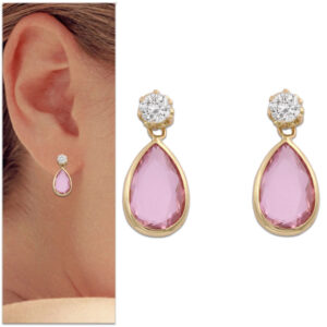 Pendientes lagrima oro 18kl piedra rosa