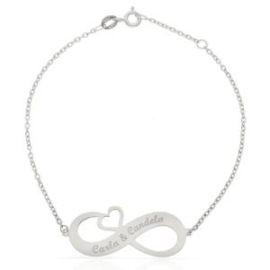 Pulsera oro blanco 18kl infinito + corazon