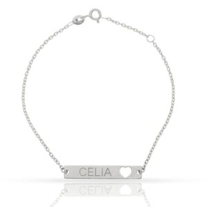 Pulsera oro blanco 18kl chapa + corazon