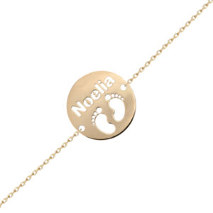 Pulsera oro 18kl pies + nombre - 21mm