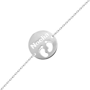 Pulsera oro blanco 18kl pies + nombre - 21mm