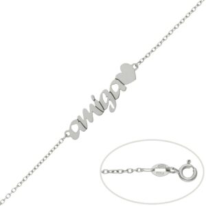 Pulsera oro blanco 18kl amiga + corazon