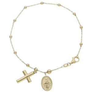Pulsera oro 18kl rosario cruz + milagrosa