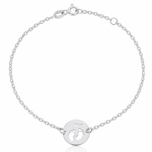 Pulsera oro blanco 18kl pies + nombre - 12mm