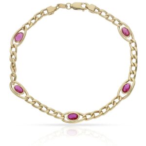 Pulsera oro 18kl barbada piedra roja