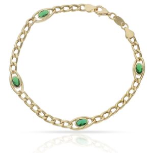 Pulsera oro 18kl barbada piedra verde
