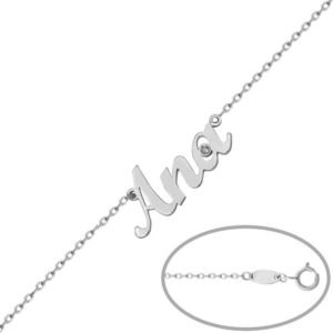 Pulsera nombre oro blanco 18kl + diamante