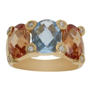 Sortija oro 18kl - piedra azul + champan