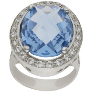 Sortija oro blanco 18kl - piedra azul