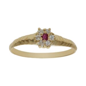 Sortija oro 18kl roseton circonitas + piedra roja