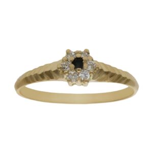 Sortija oro 18kl roseton circonitas + piedra azul