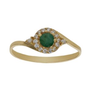 Sortija oro 18kl esmeralda fina + circonitas