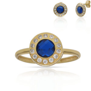 Sortija oro 18kl piedra azul + circonitas - 10mm
