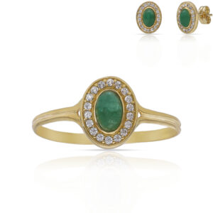Sortija oro 18kl piedra verde + circonitas - 7x9mm