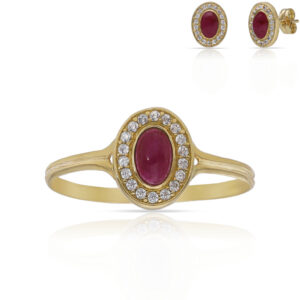 Sortija oro 18kl piedra roja + circonitas - 7x9mm