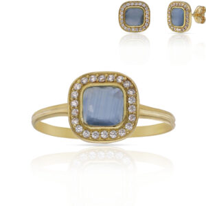 Sortija oro 18kl piedra agua + circonitas - 9x9mm