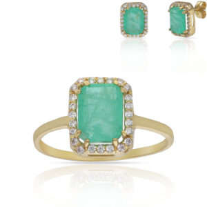 Sortija oro 18kl piedra verde + circonitas - 8x10mm