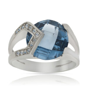 Sortija oro blanco 18kl - piedra azul