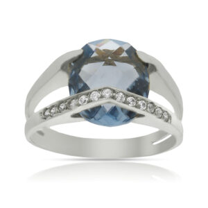 Sortija oro blanco 18kl - piedra azul + circonitas