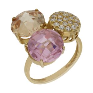 Sortija oro 18kl - piedras champan y rosa