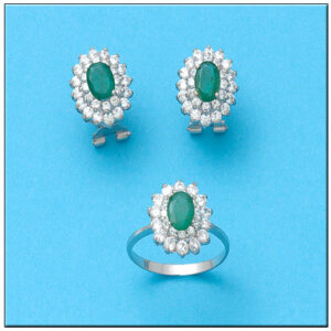 Sortija oro blanco 18kl esmeralda + circonitas