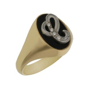 Sello oro 18kl onix letra oro blanco
