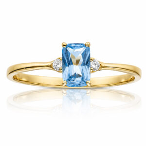 Sortija oro 18kl piedra color agua marina + circonitas